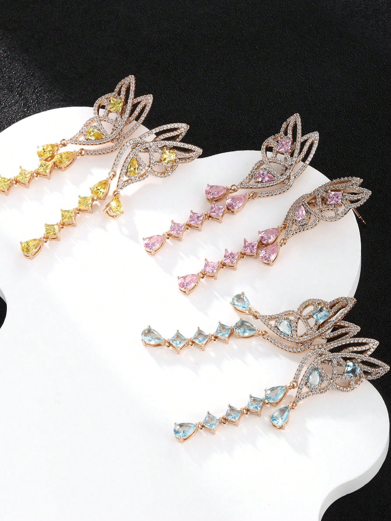 A pair of light luxury fashion design sense of temperament high-grade micro-inset zircon plated 18K gold women butterfly earrings dating daily party dinner wear