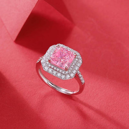 Pink Octagon-Shaped 925 Sterling Silver Adjustable Rings