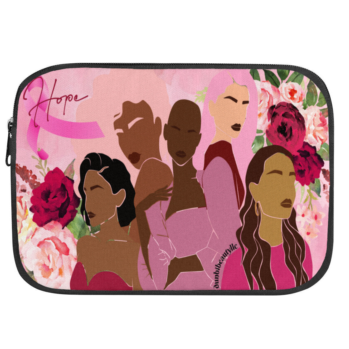 Customized Computer Liner Bags｜Polyester -Unity, Hope, Pink, Hot Pink, Burgundy, Roses, Breast Cancer Awareness, Women, Black, Hispanic, White, Hair, Smooth (Designed by Dunbi)