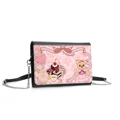 Women's Multifunctional Satchel｜ PU Cute Teddy Bear, Tea Party, Ribbon, Bows, Cakes, Cute, Victorian, Doll, Cute Girl, Pink Style 2, Roses (Designed by Dunbi)