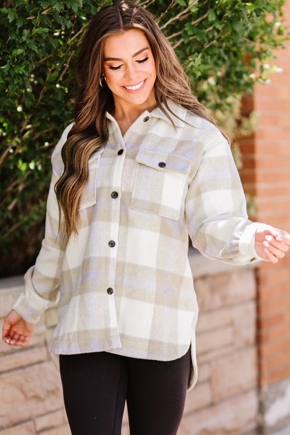 Plaid Dropped Shoulder Pocket Shacket Trendsi