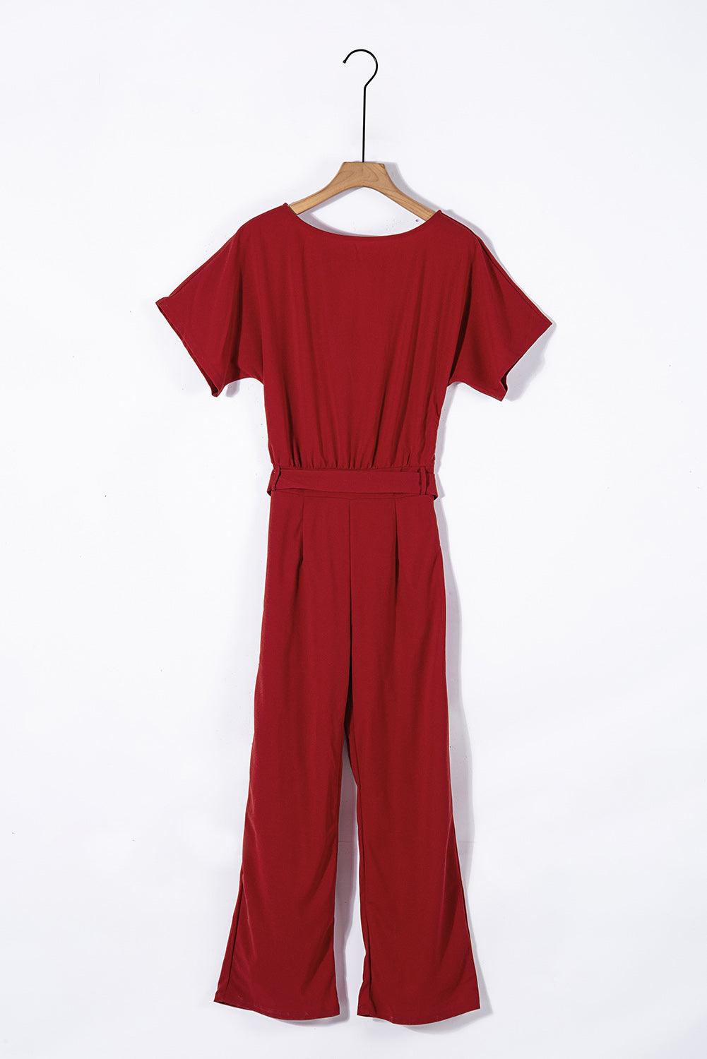 Oh So Glam Belted Wide Leg Jumpsuit Kiwidrop