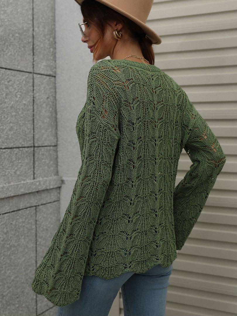 Openwork Dropped Shoulder Knit Top Trendsi