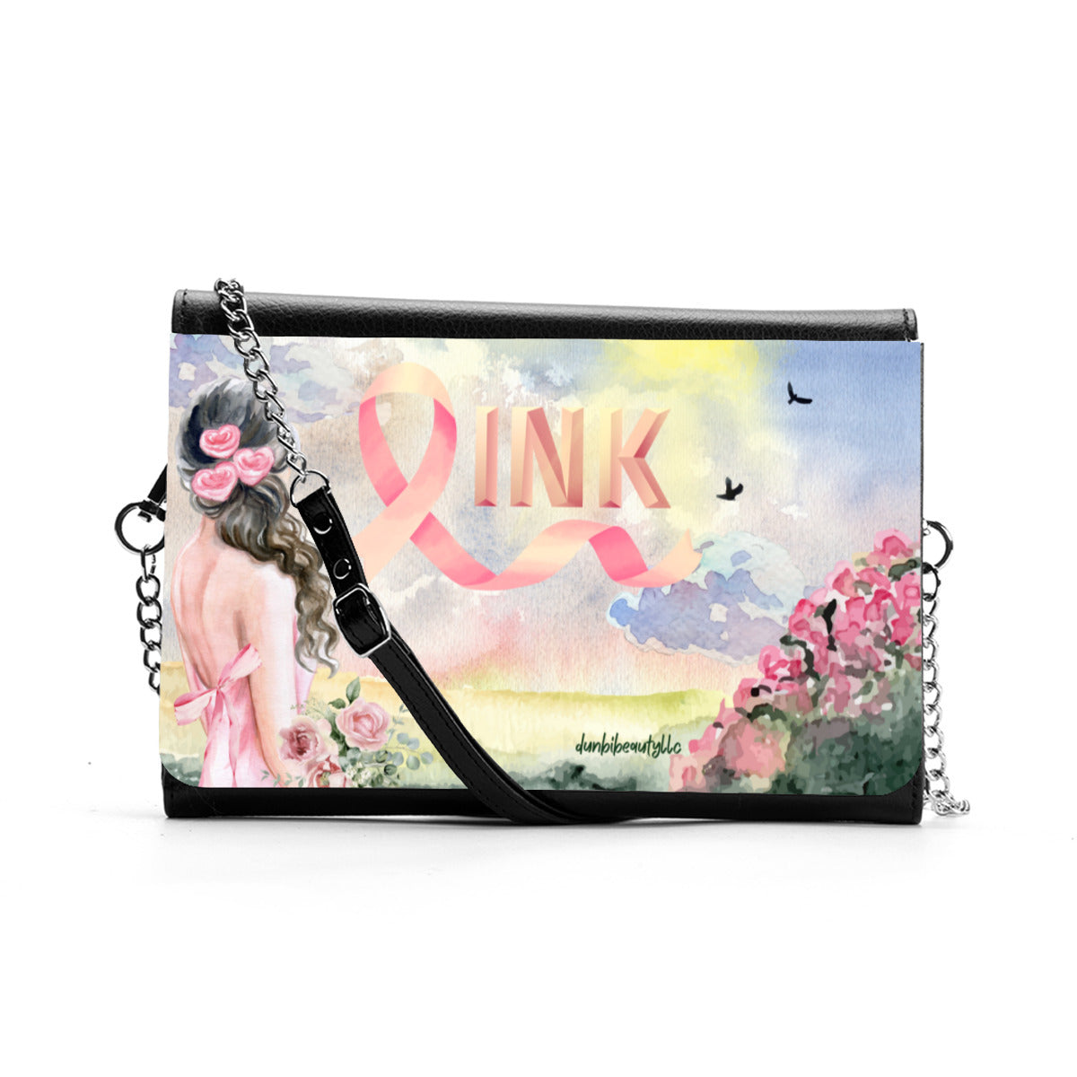 Women's Multifunctional Satchel｜ PU -Pastel Pink, Breast Cancer Awareness, Open Field, Day, Birds, Flowers, Bows and Ribbons, Watercolor Sunlight (Designed by Dunbi)