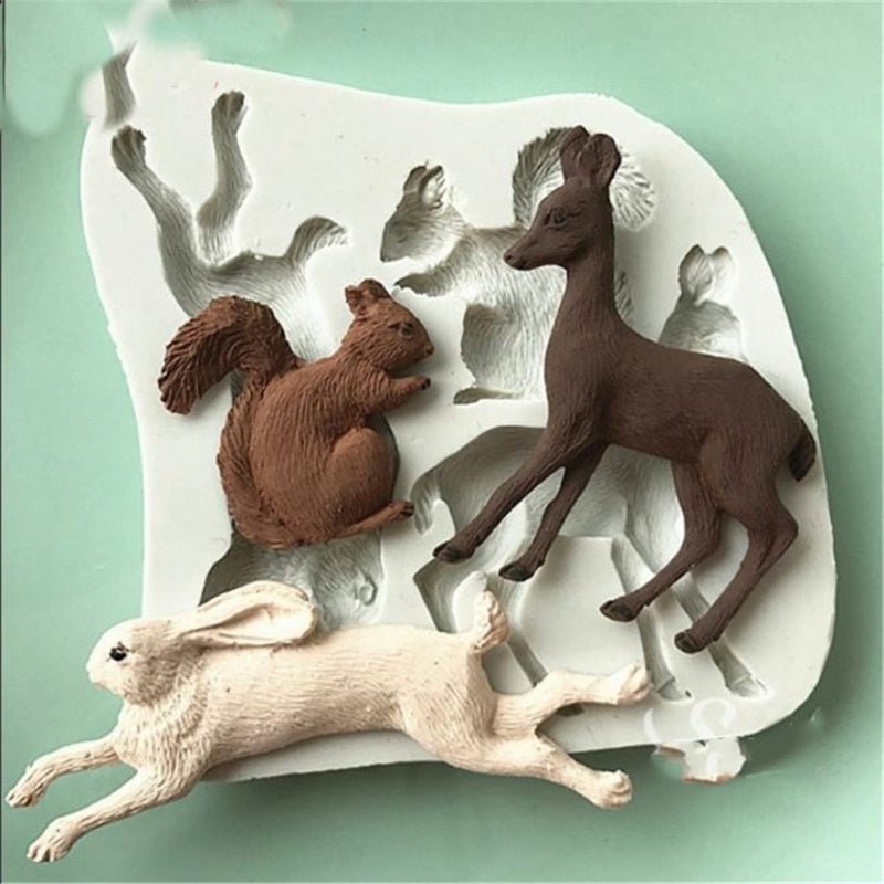 3D Rabbit Squirrel Fawn Bunny Silicone Mould Fondant Cake Chocolate Soap Mold Cupcake Tool Kitchen Dessert Accessories Appliance - DunbiBeauty, LLC