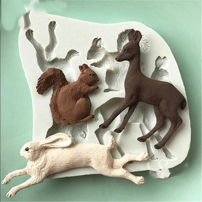 3D Rabbit Squirrel Fawn Bunny Silicone Mould Fondant Cake Chocolate Soap Mold Cupcake Tool Kitchen Dessert Accessories Appliance - DunbiBeauty, LLC