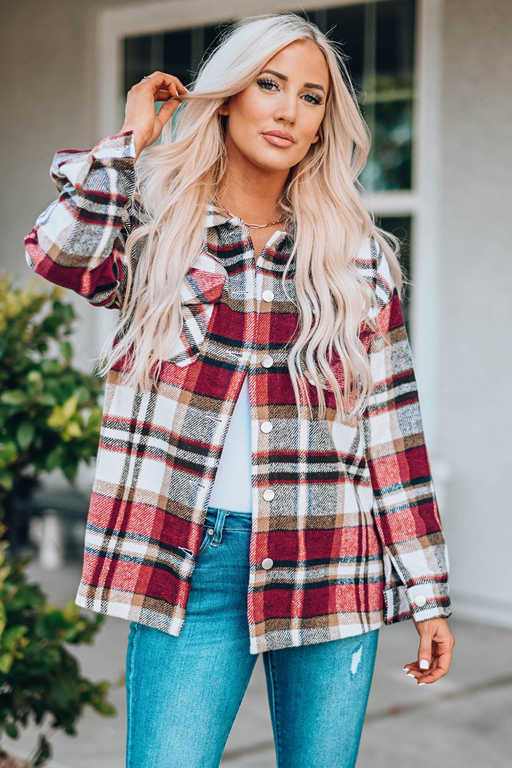 Plaid Button Front Shirt Jacket with Breast Pockets Trendsi