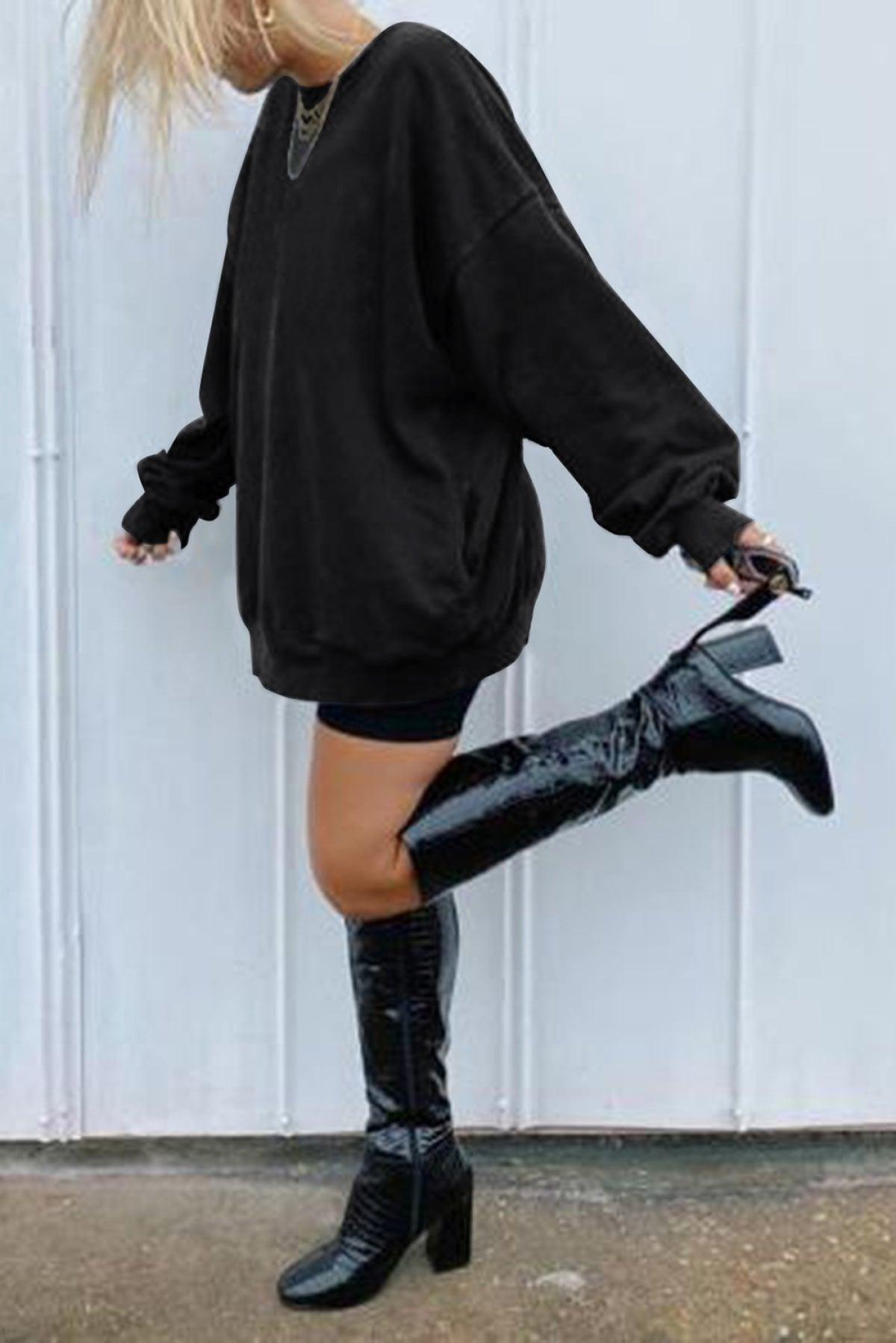 Oversized Solid Drop Shoulder Sweatshirt Kiwidrop