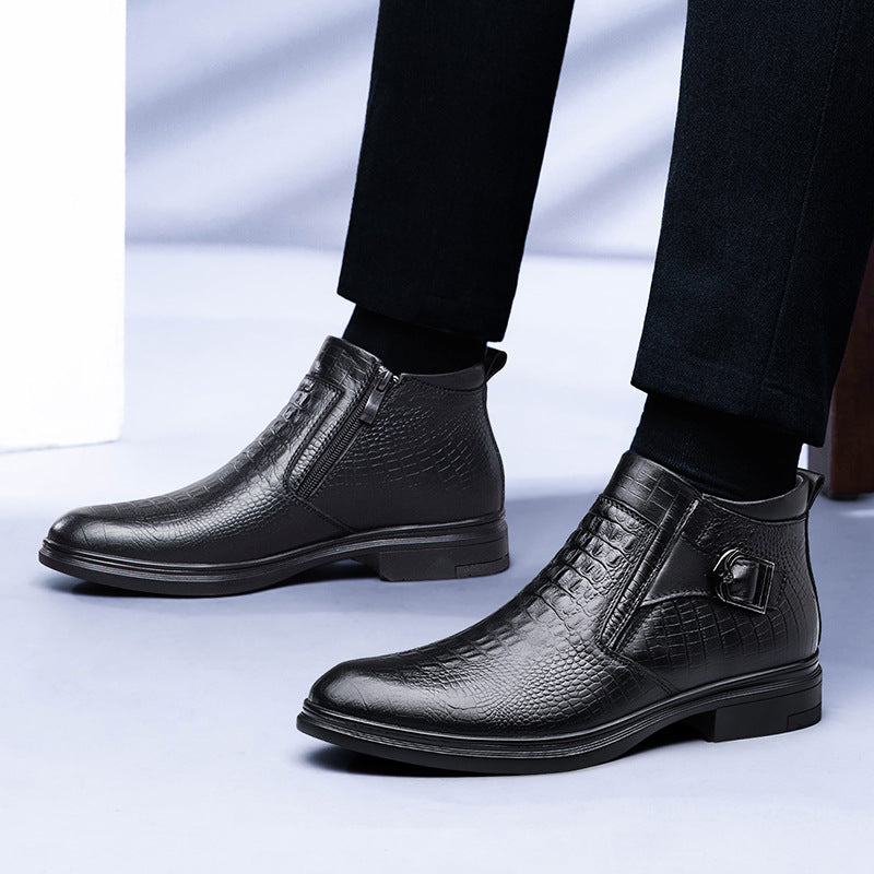 New Men's High Top Business Zipper Leather Shoes