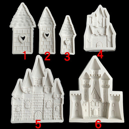 Princess castle fondant silicone mold DIY cartoon house chocolate cake decoration mold Larnt