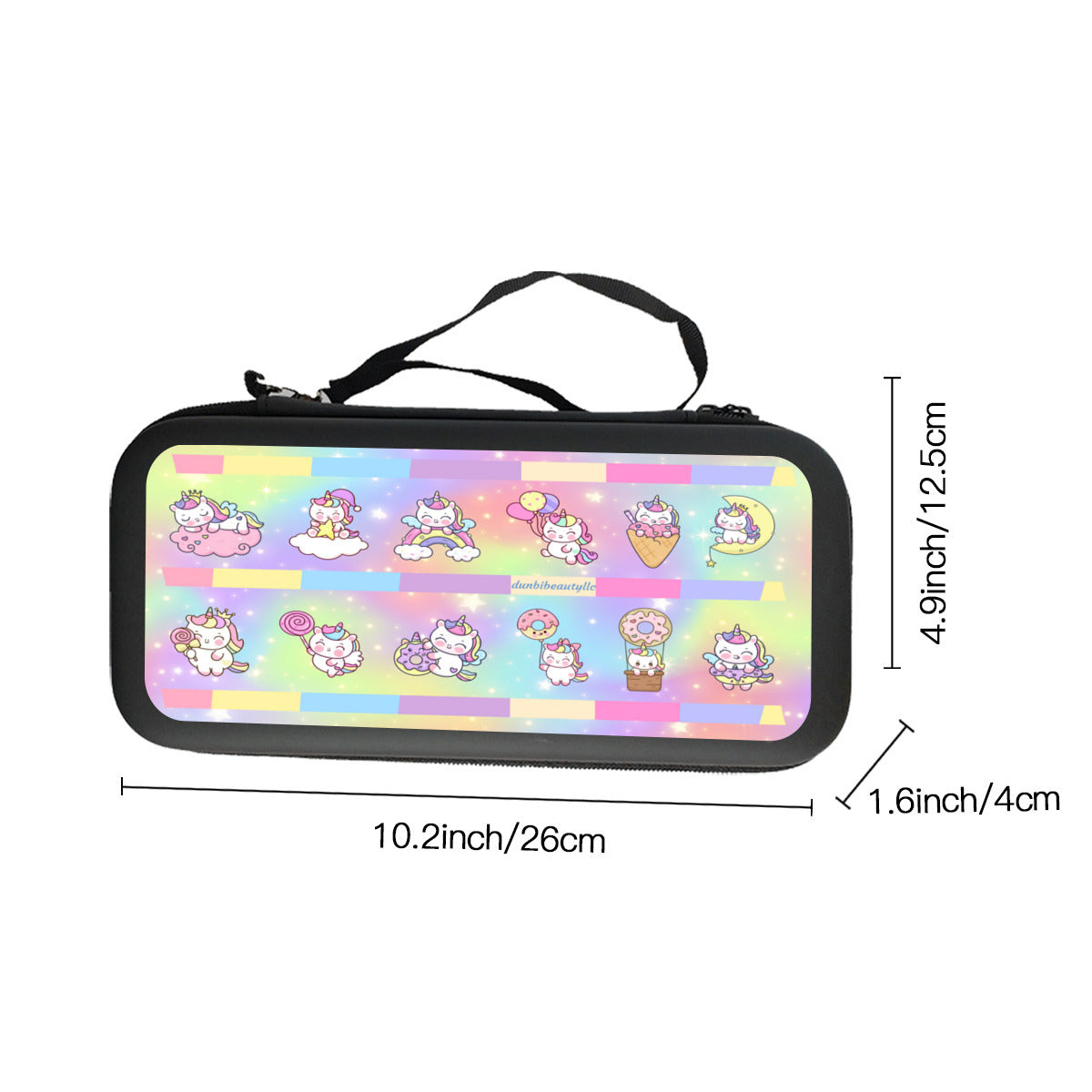 Nintendo Switch Storage Bag (Double-Sided Printing)｜Eva Material -Kawaii Unicorn, Pastel Rainbow, Clouds, Pink, Purple, Blue, Yellow, Sleepy Unicorn, Hungry Unicorn, Moon, Candy, Donuts, Ice Cream (Designed by Dunbi)