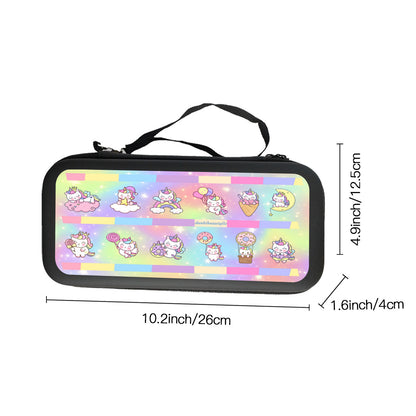 Nintendo Switch Storage Bag (Double-Sided Printing)｜Eva Material -Kawaii Unicorn, Pastel Rainbow, Clouds, Pink, Purple, Blue, Yellow, Sleepy Unicorn, Hungry Unicorn, Moon, Candy, Donuts, Ice Cream (Designed by Dunbi)