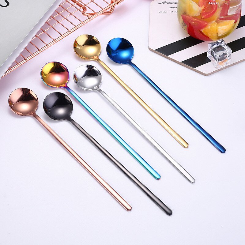 3Pcs 304 Food Grade Stainless Steel Spoon Set Long Handle Ice Cream Tea Coffee Spoons Kitchen Accessories - DunbiBeauty, LLC