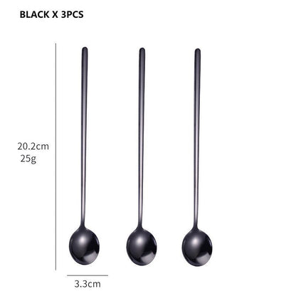 3Pcs 304 Food Grade Stainless Steel Spoon Set Long Handle Ice Cream Tea Coffee Spoons Kitchen Accessories - DunbiBeauty, LLC