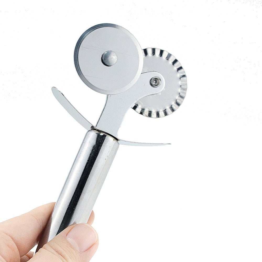 4 Patterns Stainless Steel Pizza Cutter Double Roller Pizza Knife Cutter Pastry Pasta Dough Crimper Kitchen Pizza Tools - DunbiBeauty, LLC