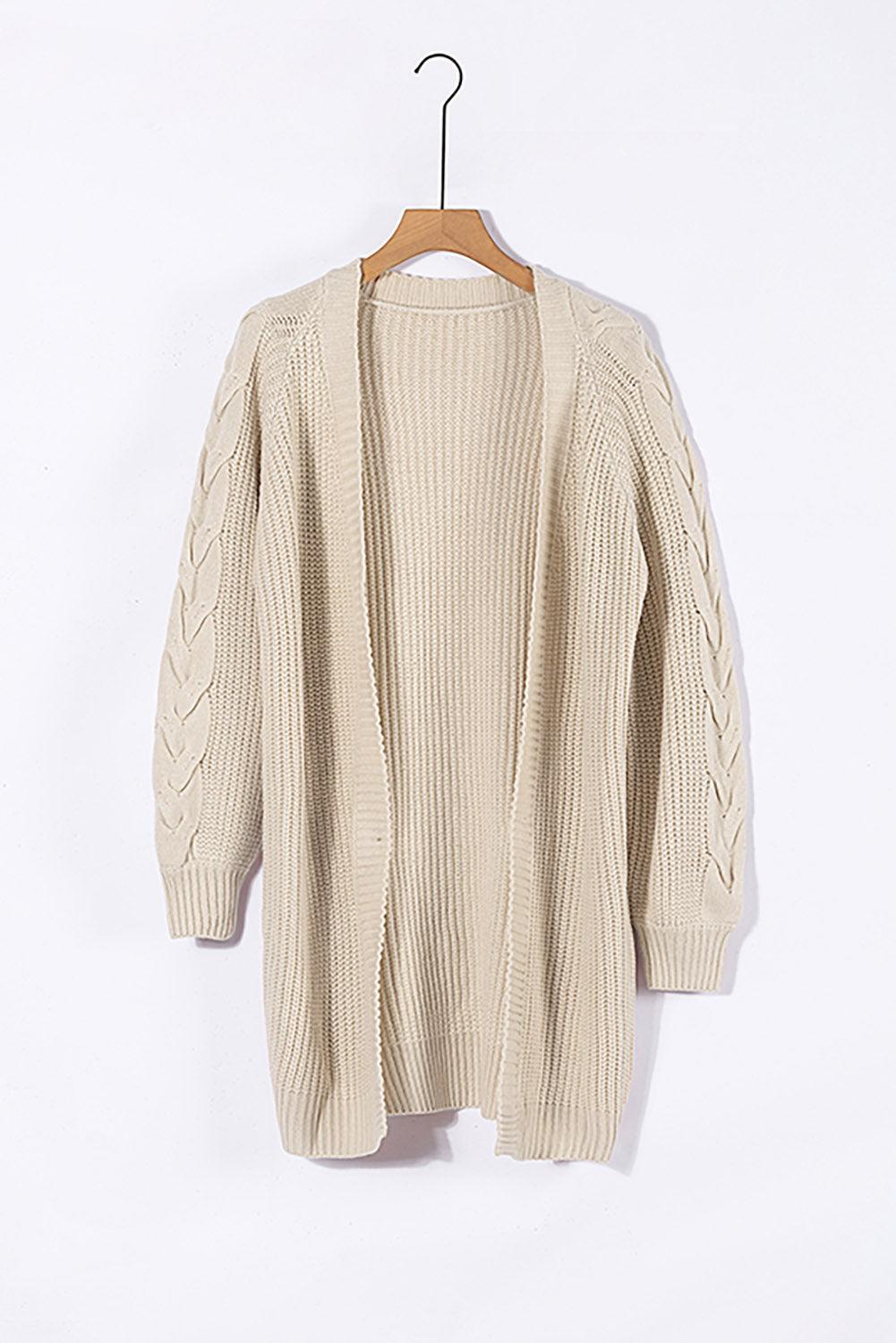 Open Front Cable Sleeve Long Cardigan Kiwidrop