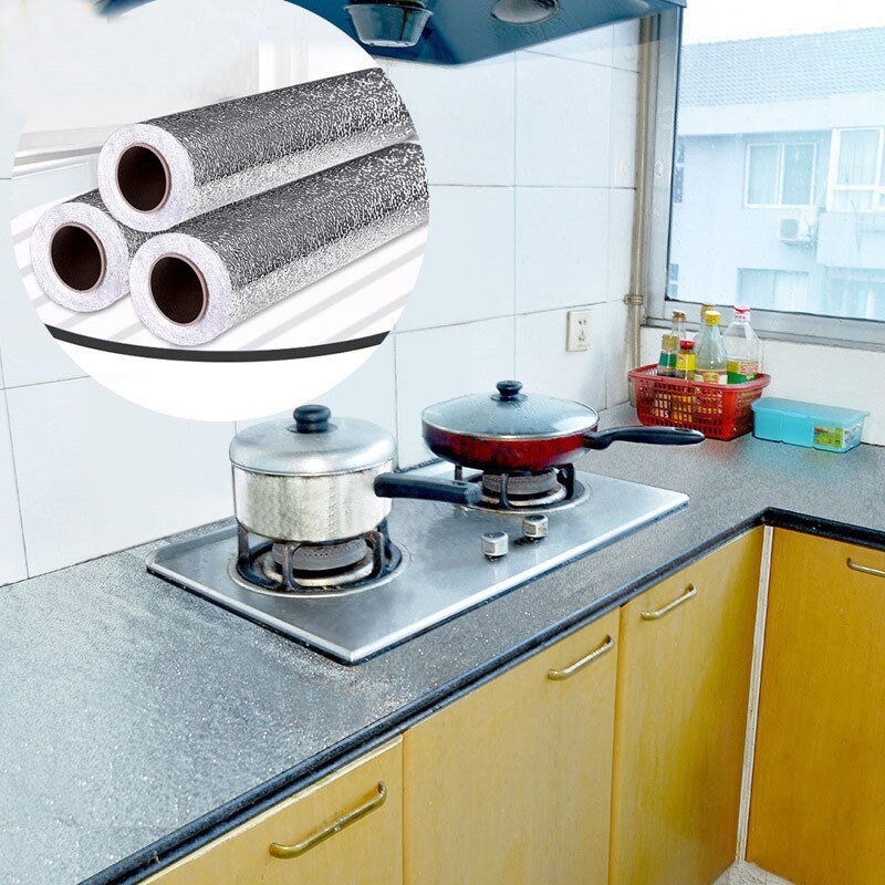 40W*100L CM Kitchen Wall Stove Aluminum Foil Oil-proof Anti-fouling Self-adhesive Croppable Wall Sticker - DunbiBeauty, LLC