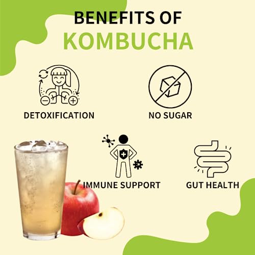 Garden Kombucha Tea, Powder 5g x 20 Sachets (100g/3.52oz) Probiotics, Prebiotics, Sugar Free, Black Tea, Healthy Drink with Bottle (FREE BOTTLE SHAKER) (APPLE)