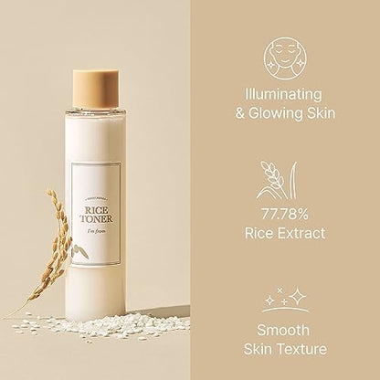 I'm From Rice Toner, 77.78% Rice Extract from Korea, Glow Essence with Niacinamide, Hydrating for Dry Skin, Vegan, Alcohol Free, Fragrance Free, Peta Approved, K Beauty Toner, 5.07 Fl Oz, Valentine