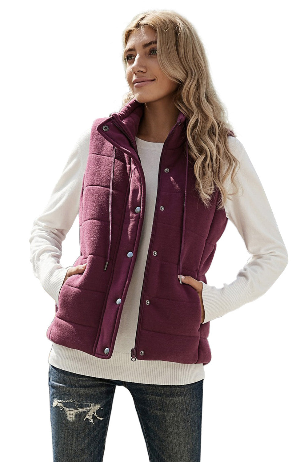 Quilted Mock Neck Vest Kiwidrop