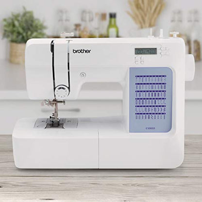 Brother CS5055 Computerized Sewing Machine, 60 Built-in Stitches, LCD Display, 7 Included Feet, White