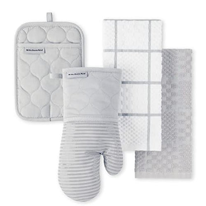 KitchenAid Onion Quilt KT OM PH Kitchen Towel, Oven Mitt & Potholder Set, Matte Grey