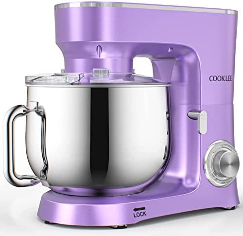 COOKLEE Stand Mixer, 9.5 Qt. 660W 10-Speed Electric Kitchen Mixer with Dishwasher-Safe Dough Hooks, Flat Beaters, Wire Whip & Pouring Shield Attachments for Most Home Cooks, SM-1551, Lavender