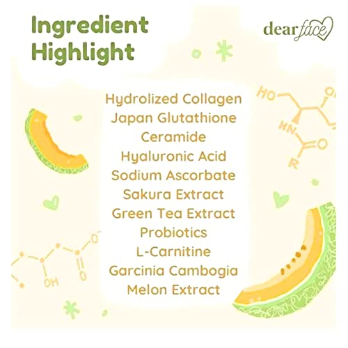 Dear Face Beauty Milk Japanese Collagen MELON Drink - 50,000mg Hydrolyzed Collagen, 6.3 Ounce (Pack of 1)