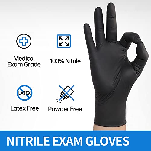 Basic Medical Black Nitrile Exam Gloves - Latex-Free & Powder-Free, 5 mil Gloves, NGPF-1046(pack of 100), Large