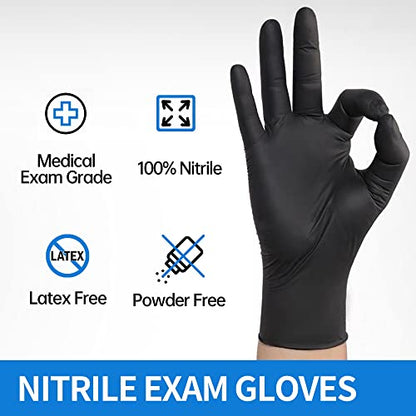 Basic Medical Black Nitrile Exam Gloves - Latex-Free & Powder-Free, 5 mil Gloves, NGPF-1046(pack of 100), Large