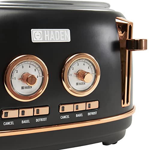 Haden DORSET, Stainless Steel Retro Toaster with Adjustable Browning Control and Cancel, Defrost and Reheat Settings (Black/Copper, 4 Slice)