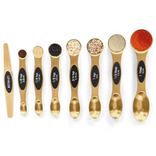 Magnetic Measuring Spoons Set Stainless Steel with Leveler, Stackable Metal Tablespoon Measure Spoon for Baking, Measuring Cups and Spoon Set Kitchen Gadgets Apartment Essentials Fits in Spice Jars