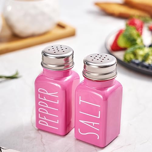 Pink Salt And Pepper Shakers Set By VICUKIE, Farmhouse Kitchen Decor, Glass Salt And Pepper Shakers, Salt Shaker, Gift For Women, Modern Farmhouse Decor, Home Decor, Pink Home Decor(pink)