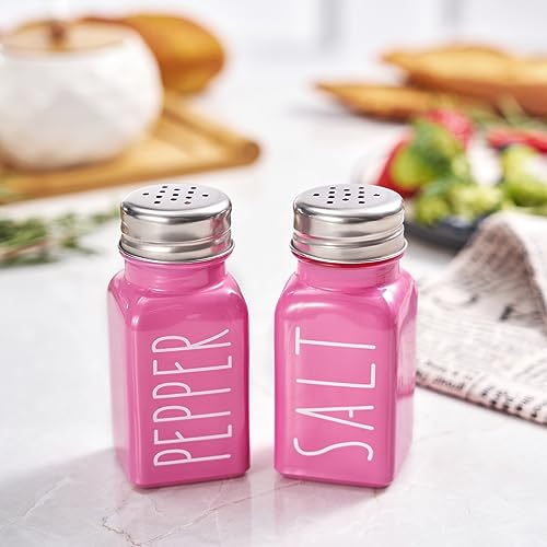 Pink Salt And Pepper Shakers Set By VICUKIE, Farmhouse Kitchen Decor, Glass Salt And Pepper Shakers, Salt Shaker, Gift For Women, Modern Farmhouse Decor, Home Decor, Pink Home Decor(pink)