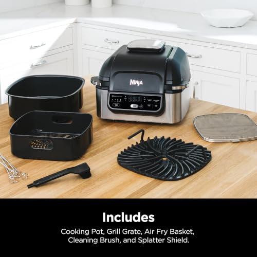 Ninja AG301 Foodi 5-in-1 Indoor Electric Grill with Air Fry, Roast, Bake & Dehydrate - Programmable, Black/Silver