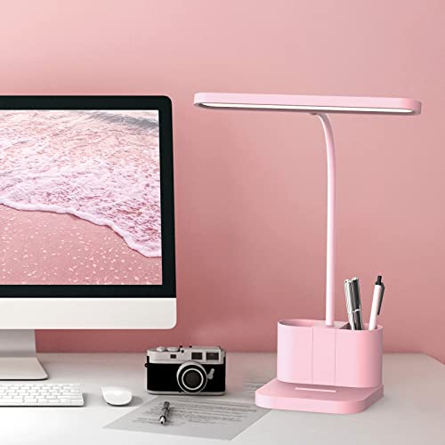 AXX Pink Desk Lamp for Home Office, Cute Desk Lamps for Bedrooms, Kawaii, Dimmable LED, Flexible Gooseneck, Pen Holder, Touch Control, College Dorm Room Essentials for Teen Girls Kids