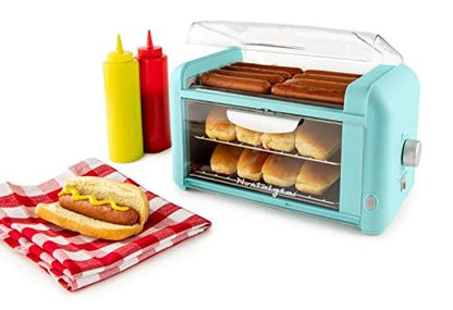 Nostalgia Extra Large 8 Hot Dog Roller & 8 Bun Warmer, Stainless Steel Grill Rollers, Non-stick warming racks, Perfect For Hot Dogs, Egg Rolls, Veggie Dogs, Sausages, Brats, Adjustable Timer Spreadr