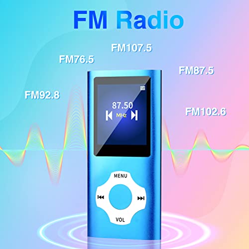 Mp3 Player with 32GB TF Card,MP3 Music Player with Bluetooth 5.0,FM Radio,Earphone, Portable HiFi Music Player with Voice Recorder/Video/Photo Viewer/E-Book Player for Kids,Running,Walking (Blue)