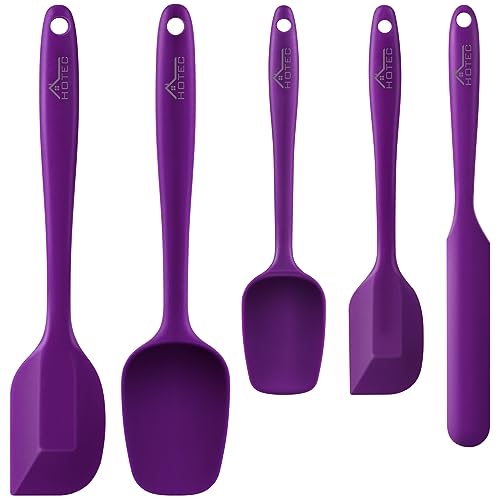 HOTEC High Heat Resistant Food Grade Silicone Rubber Spatula Set for Baking, Cooking, and Mixing Non Stick Dishwasher Safe BPA-Free Purple Set of 5