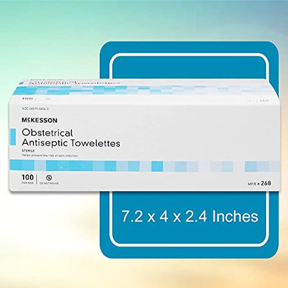 McKesson Obstetrical Antiseptic Towelettes Wipes, Sterile, Individual Packet, Clean Scent, 100 Wipes, 1 Pack