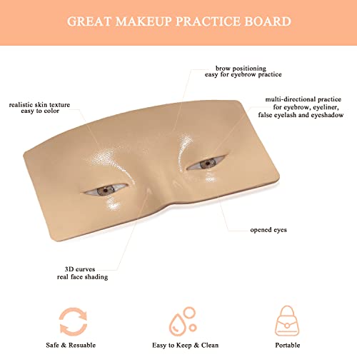 Makeup Practice Face Board, Resusable 3D Makeup Mannequin Face, Eyes Makeup Practice Face with Makeup Kit for Makeup Students and Beginners to Practice Eye shadow Eyeliner Eyebrow Makeup & Lash Extension