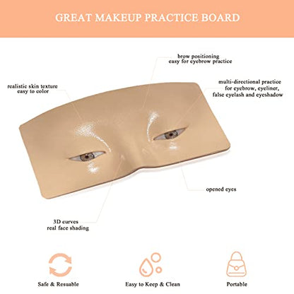 Makeup Practice Face Board, Resusable 3D Makeup Mannequin Face, Eyes Makeup Practice Face with Makeup Kit for Makeup Students and Beginners to Practice Eye shadow Eyeliner Eyebrow Makeup & Lash Extension