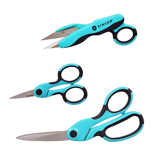 SINGER ProSeries Sewing Scissors Bundle, 8.5" Heavy Duty Fabric Scissors, 4.5" Detail Embroidery Scissors, 5" Thread Snips with Comfort Grip Spreadr