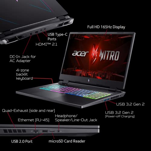 Acer Nitro 17 Gaming Laptop | AMD Ryzen 7 7735HS Octa-Core CPU | NVIDIA GeForce RTX 4050 GPU | 17.3" FHD 165Hz IPS Display | 16GB DDR5 | 1TB Gen 4 SSD | Wi-Fi 6E | RGB Backlit KB | AN17-41-R8N5, Black