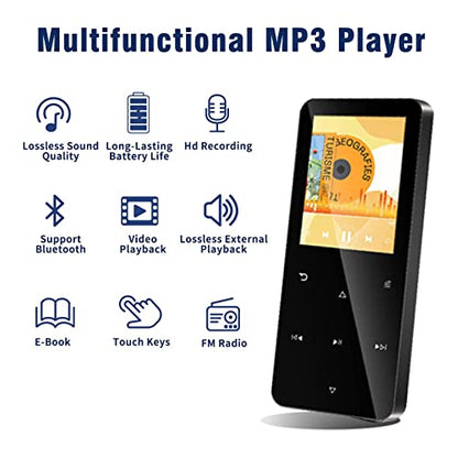 80GB MP3 Player with Bluetooth 5.2,with A High-Capacity Battery Inside, Playing Music for Up to 30 Hours,with HD Speaker/FM Radio/Video Play/Voice Recorder-Contains Earphones