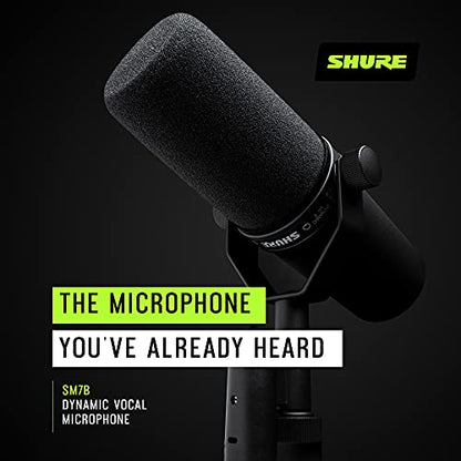 Shure SM7B Vocal Dynamic Microphone for Broadcast, Podcast & Recording, XLR Studio Mic for Music & Speech, Wide-Range Frequency, Warm & Smooth Sound, Rugged Construction, Detachable Windscreen - Black