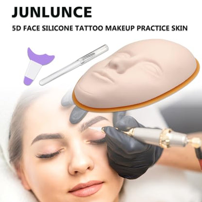 JUNLUNCE 6PCS Premium Silicone Face Practice Skin Kit - Includes 3D Face Model Stand and Eye Makeup Assistance Tools, Ideal for Daily Makeup Training and Workshops