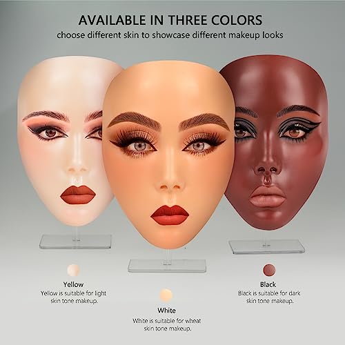 Laokiiy Makeup Practice Face, Makeup Mannequin Face with Makeup Practice Face Board, 5D Silicone Full Face Practice Eyelash Eye Shadow, for Emerging Makeup Artist, Beginners, Girl's Gift(Black)