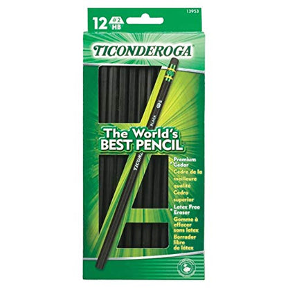 Ticonderoga Wood-Cased Pencils, Unsharpened, 2 HB Soft, Black, 12 Count