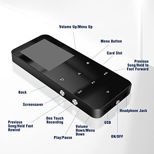 80GB MP3 Player with Bluetooth 5.2,with A High-Capacity Battery Inside, Playing Music for Up to 30 Hours,with HD Speaker/FM Radio/Video Play/Voice Recorder-Contains Earphones